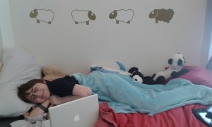 Came back to feed sleepy, coughing David with the frozen waffles I procured at Waitress. 