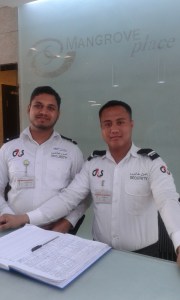 Security guards in our lobby. They keep us safe and happy. I said "good morning" to them even though it was 4:30 pm. 