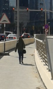 As I walk back home, I see a woman wearing a parka in the desert. Meanwhile I am drenched in sweat. (See earlier posts for that story.)